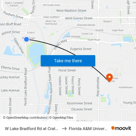 W Lake Bradford Rd at Crate St to Florida A&M University map