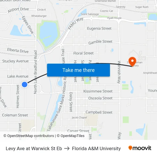 Levy Ave at Warwick St Eb to Florida A&M University map