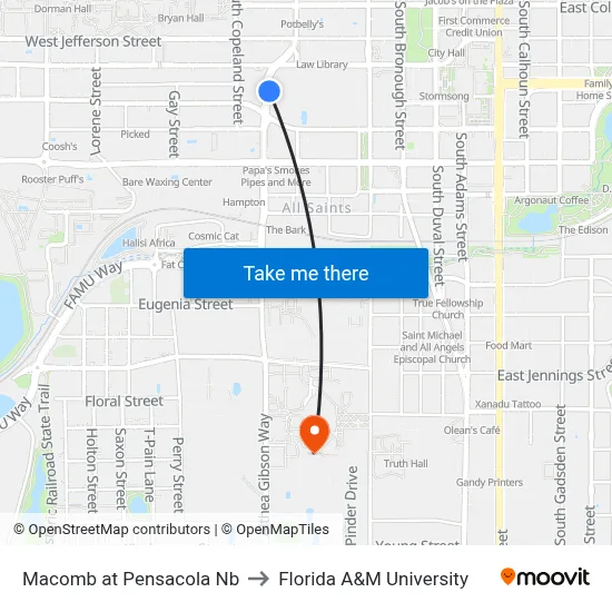 S Macomb St at W Pensacola St Nb to Florida A&M University map