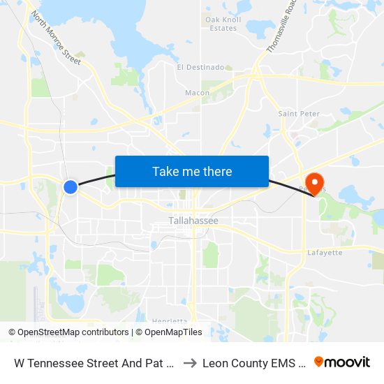 W Tennessee Street And Pat Thomas Boulevard to Leon County EMS Main Station map