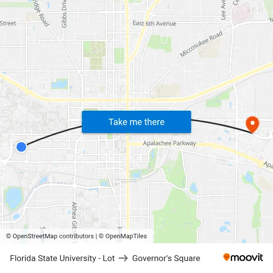 Florida State University - Lot to Governor's Square map