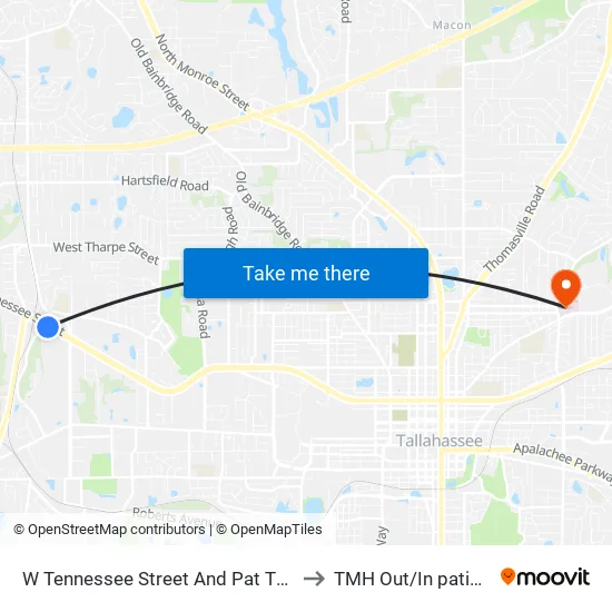 W Tennessee Street And Pat Thomas Boulevard to TMH Out/In patient Surgery map
