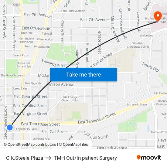 C.K.Steele Plaza to TMH Out/In patient Surgery map