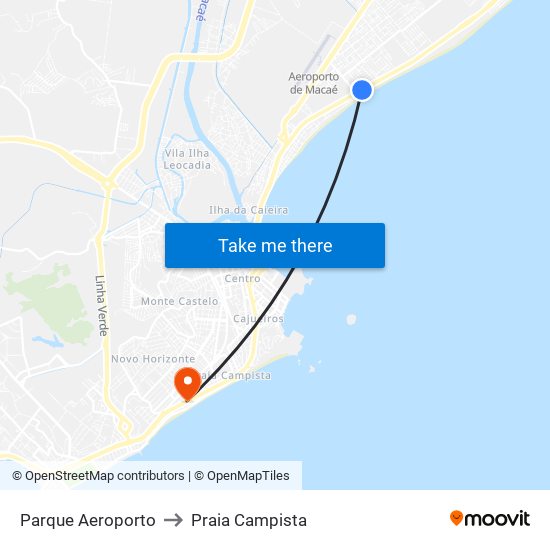 Parque Aeroporto to Praia Campista map