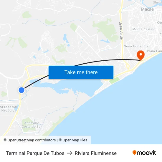 Terminal Parque De Tubos to Riviera Fluminense map