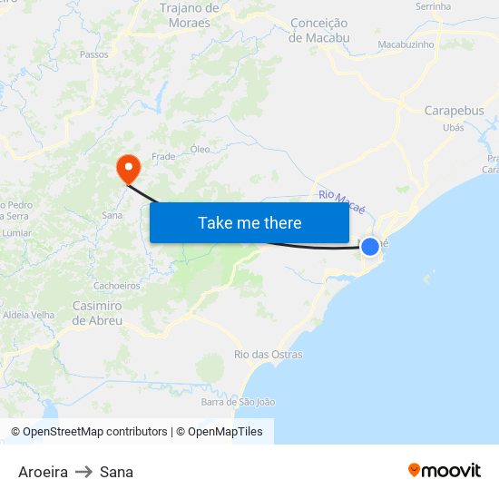 Aroeira to Sana map