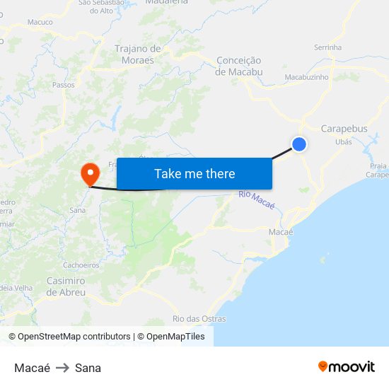 Macaé to Sana map