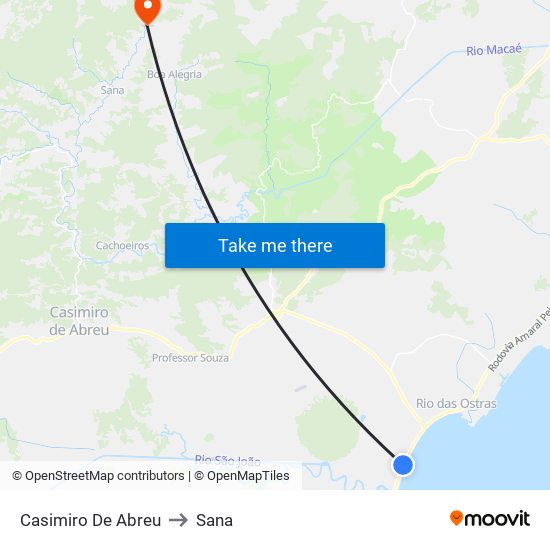 Casimiro De Abreu to Sana map