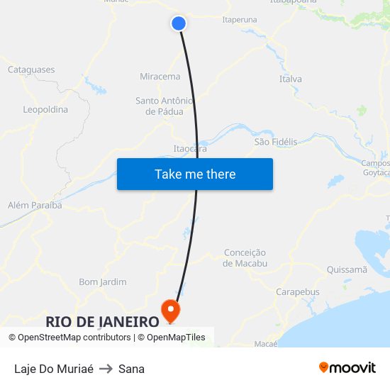 Laje Do Muriaé to Sana map