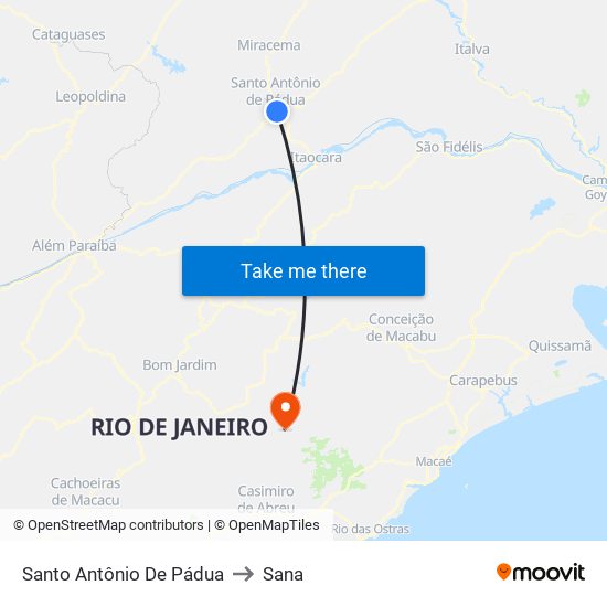 Santo Antônio De Pádua to Sana map