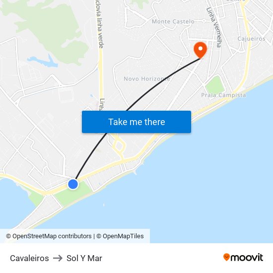 Cavaleiros to Sol Y Mar map
