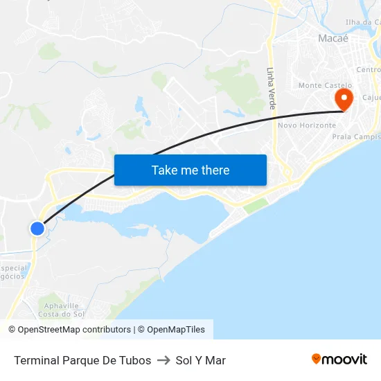 Terminal Parque De Tubos to Sol Y Mar map