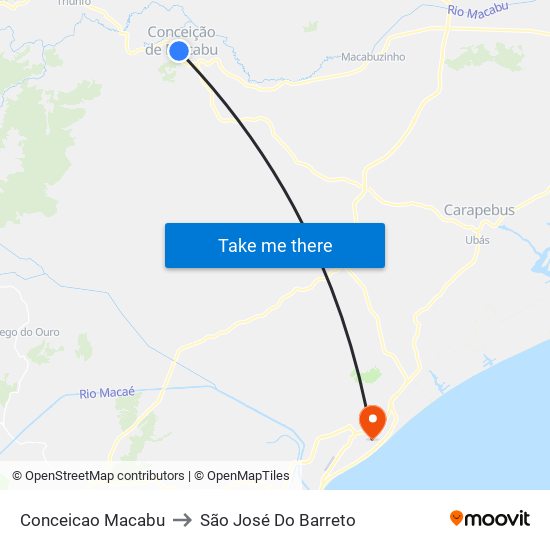 Conceicao Macabu to São José Do Barreto map