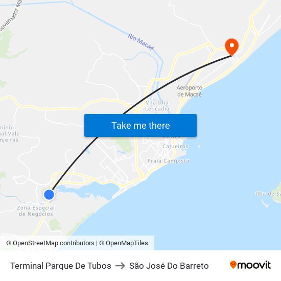 Terminal Parque De Tubos to São José Do Barreto map