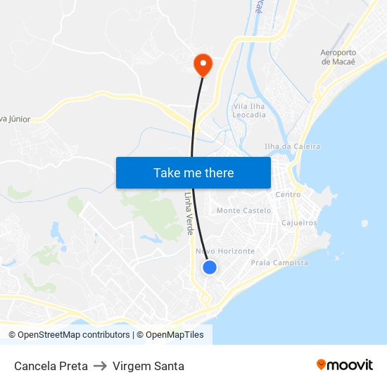 Cancela Preta to Virgem Santa map