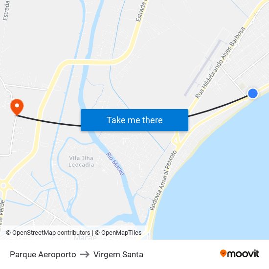 Parque Aeroporto to Virgem Santa map