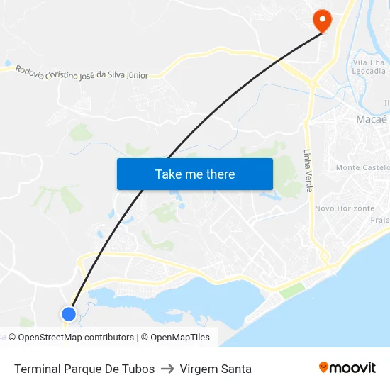 Terminal Parque De Tubos to Virgem Santa map