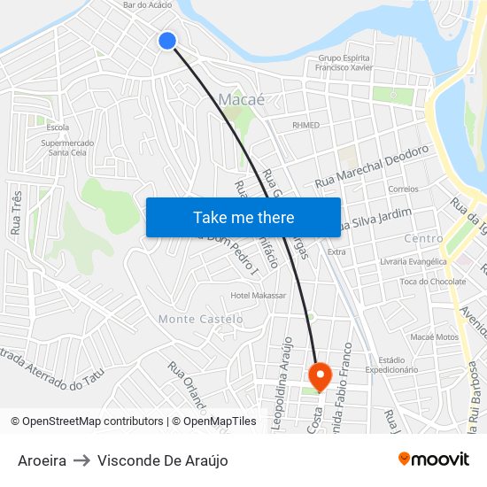 Aroeira to Visconde De Araújo map