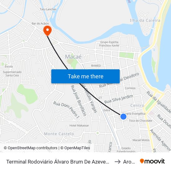 Terminal Rodoviário Álvaro Brum De Azevedo (Macaé) to Aroeira map