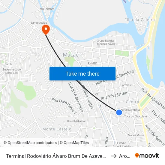 Terminal Rodoviário Álvaro Brum De Azevedo (Macaé) to Aroeira map