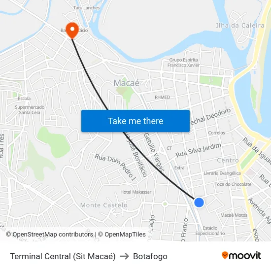 Terminal Central (Sit Macaé) to Botafogo map