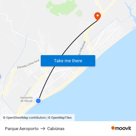 Parque Aeroporto to Cabiúnas map