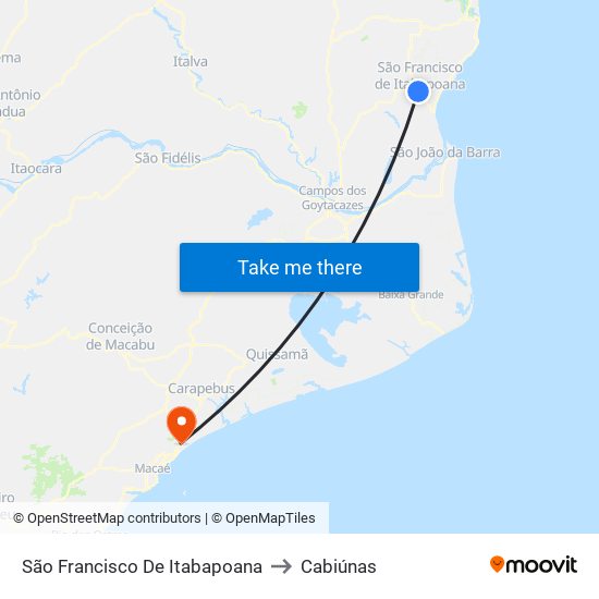 São Francisco De Itabapoana to Cabiúnas map