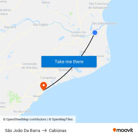 São João Da Barra to Cabiúnas map