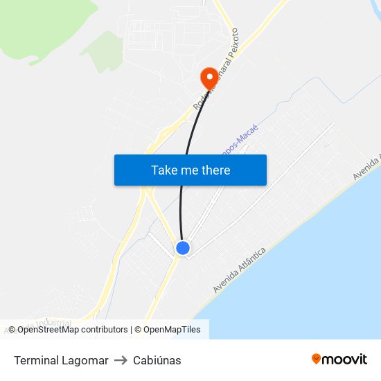 Terminal Lagomar to Cabiúnas map