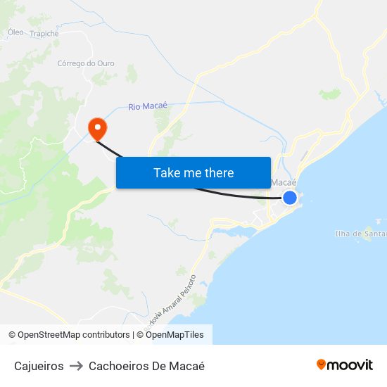 Cajueiros to Cachoeiros De Macaé map