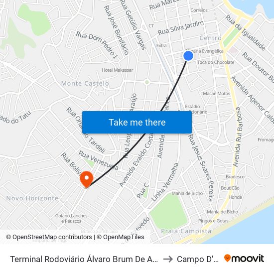 Terminal Rodoviário Álvaro Brum De Azevedo (Macaé) to Campo D'Oeste map