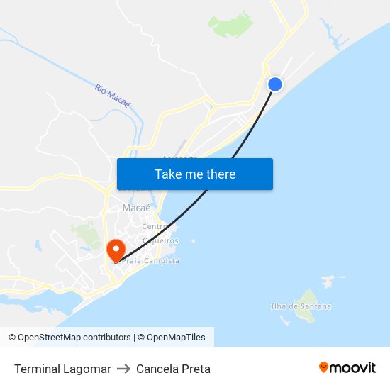 Terminal Lagomar to Cancela Preta map