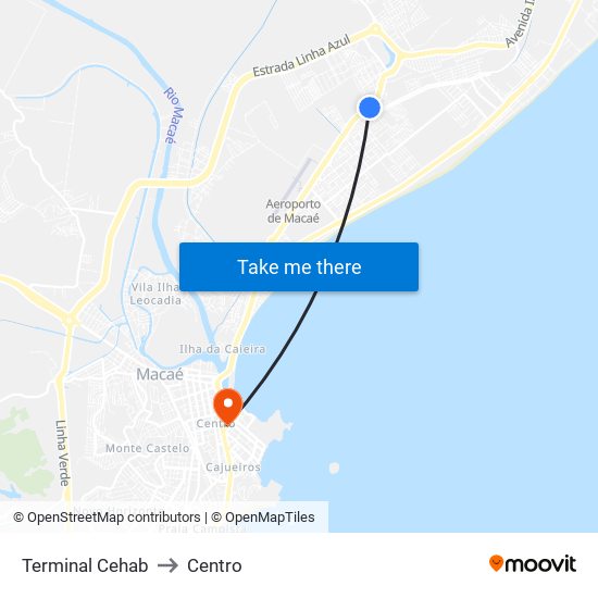 Terminal Cehab to Centro map