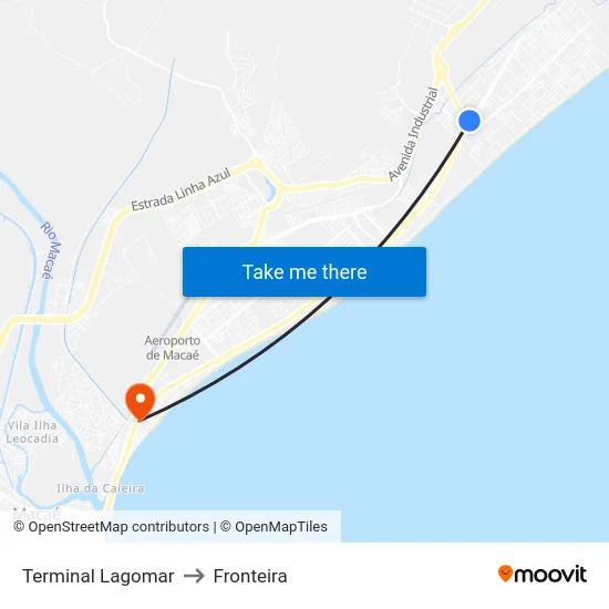 Terminal Lagomar to Fronteira map