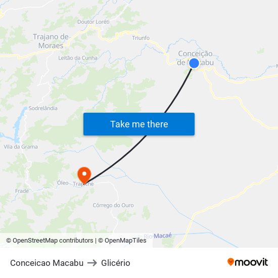 Conceicao Macabu to Glicério map