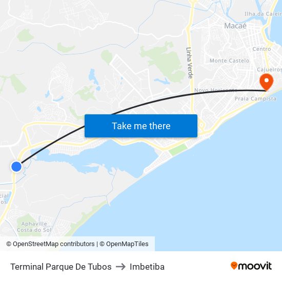 Terminal Parque De Tubos to Imbetiba map