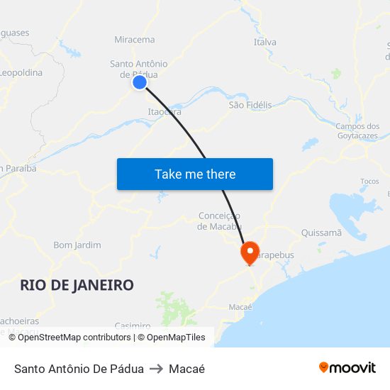 Santo Antônio De Pádua to Macaé map