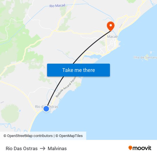 Rio Das Ostras to Malvinas map