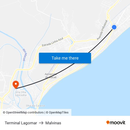 Terminal Lagomar to Malvinas map