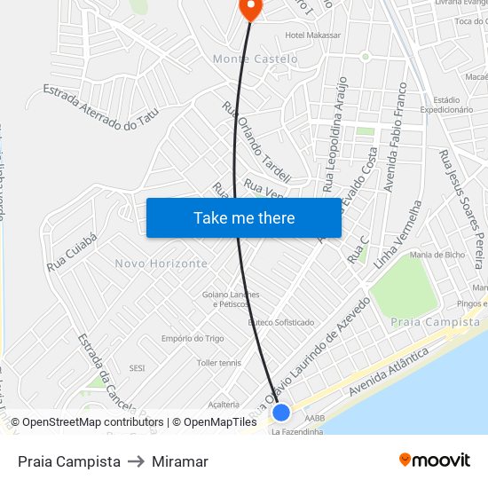 Praia Campista to Miramar map