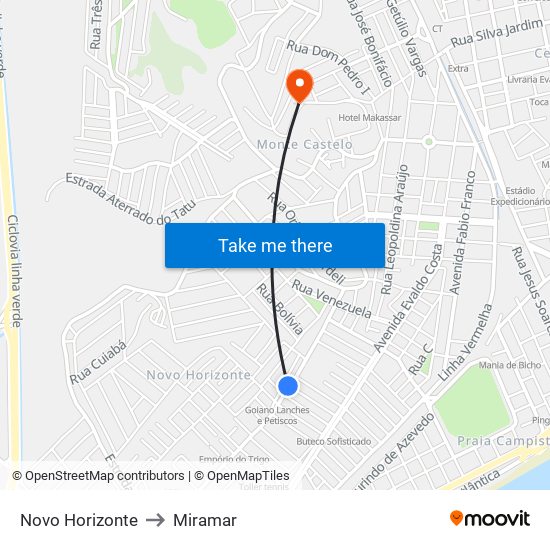 Novo Horizonte to Miramar map