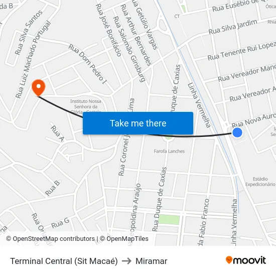 Terminal Central (Sit Macaé) to Miramar map