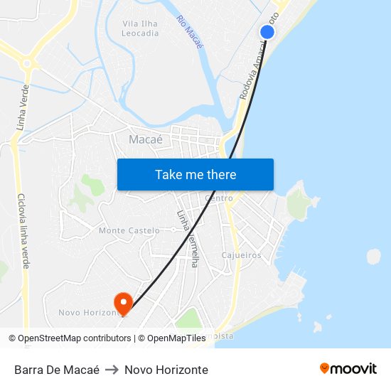 Barra De Macaé to Novo Horizonte map