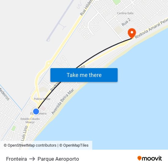 Fronteira to Parque Aeroporto map