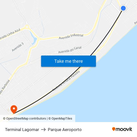 Terminal Lagomar to Parque Aeroporto map