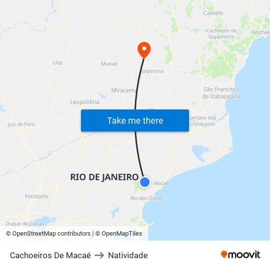 Cachoeiros De Macaé to Natividade map