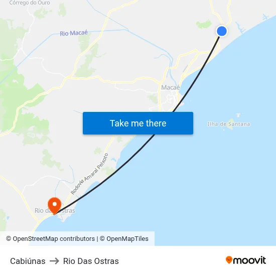 Cabiúnas to Rio Das Ostras map
