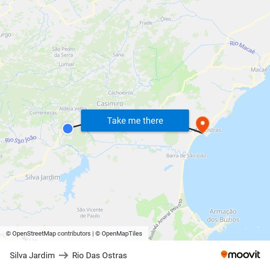 Silva Jardim to Rio Das Ostras map