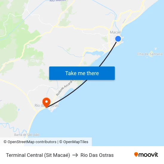 Terminal Central (Sit Macaé) to Rio Das Ostras map