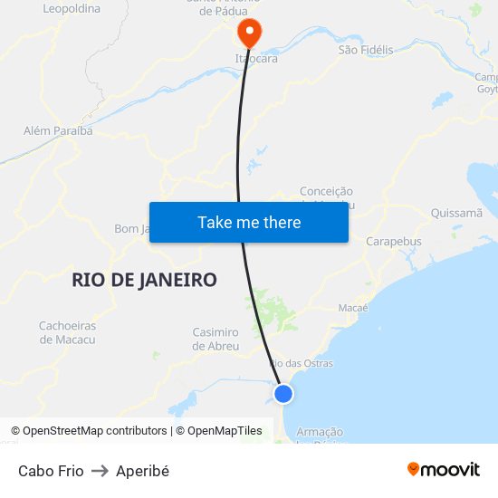 Cabo Frio to Aperibé map